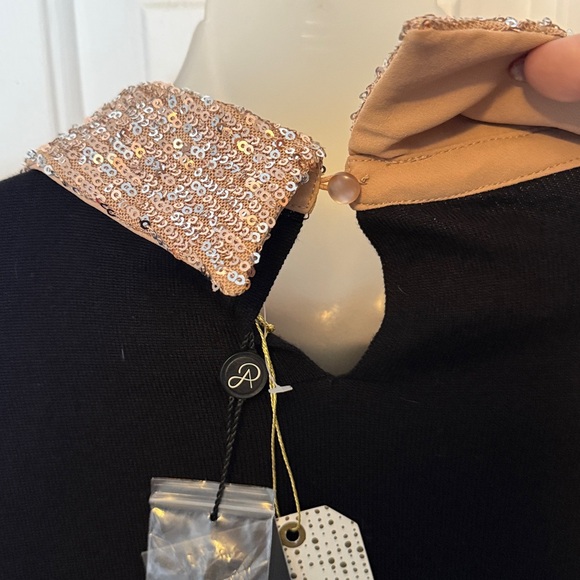 Adrianna Papell Sz M Black Sequin collar twofer sweater top NWT B1015 - Picture 3 of 8